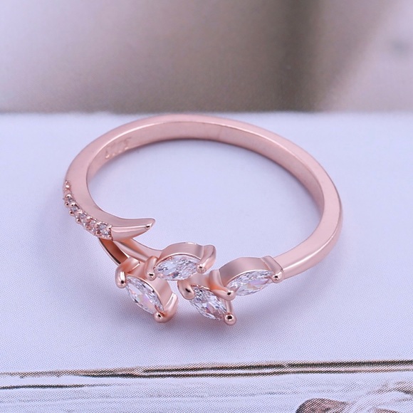 New Rose Gold Plated Leaf Diamond Ring - Picture 6 of 6
